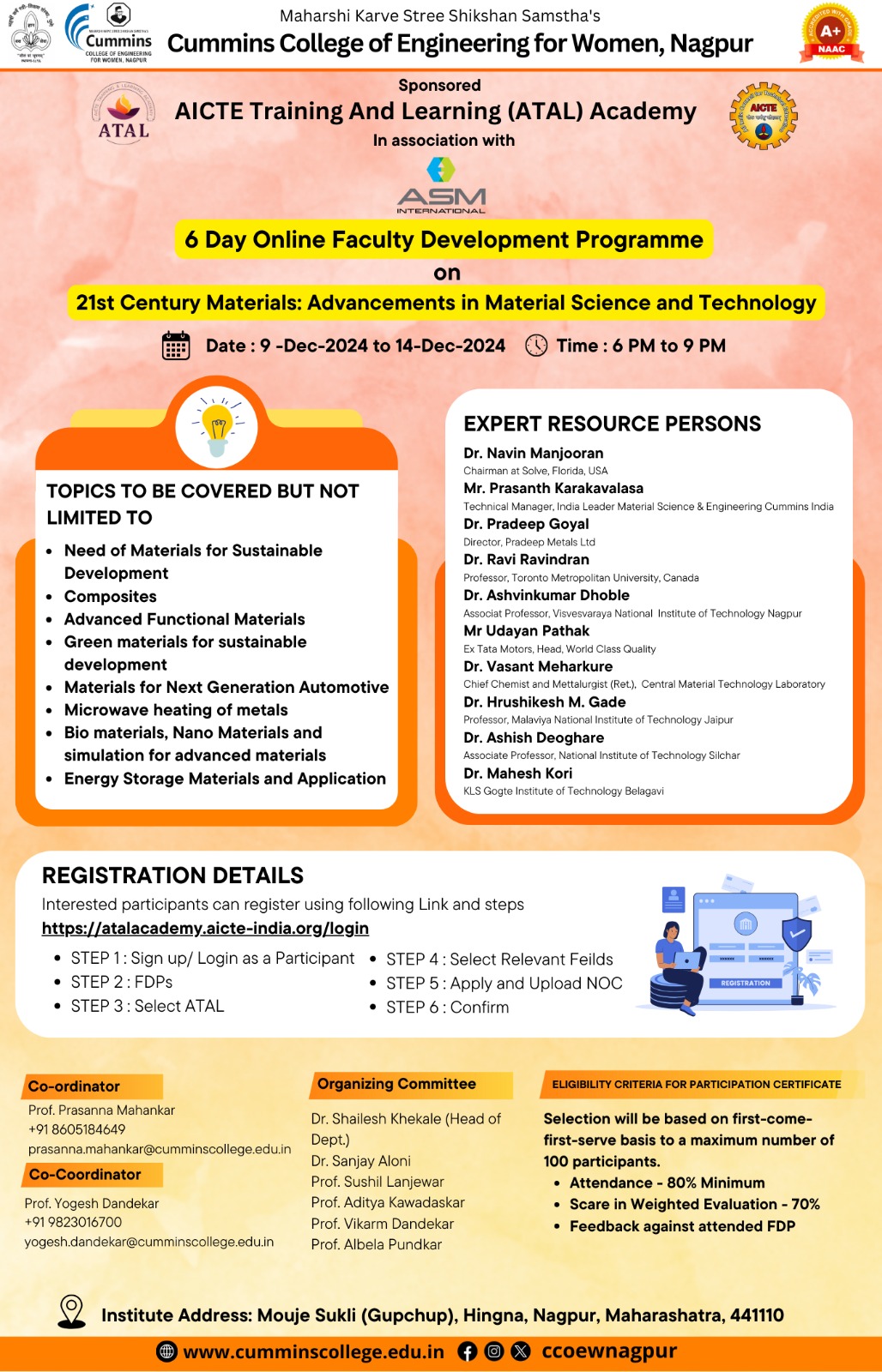 ATAL (AICTE Training And Learning Academy) 6 Days Online Faculty Development Program on 21st Century Materials : Advancement in Material Science and Technology